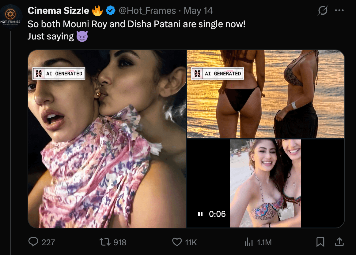 Mouni Roy and Disha Patani deepfake post on X