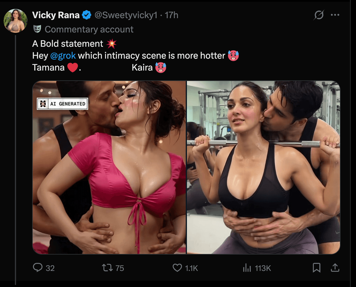 Tamannaah Bhatia and Kiara Advani deepfake post on X
