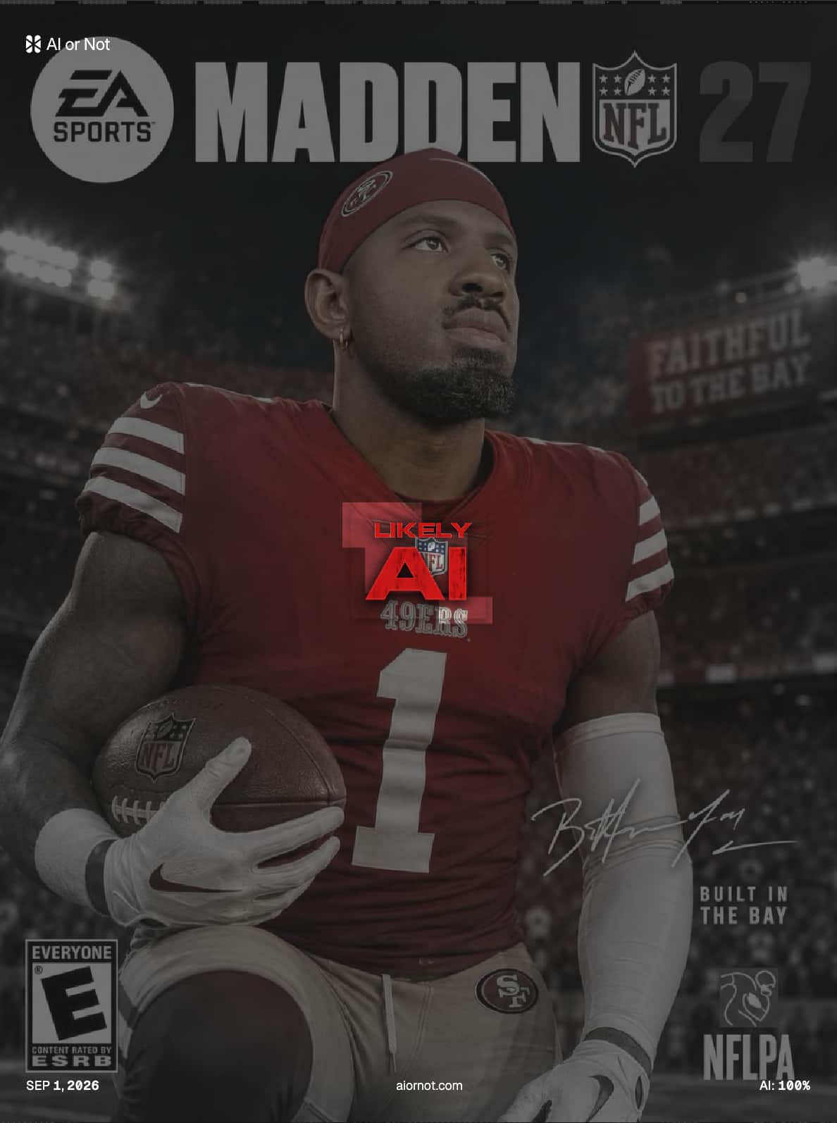 AI or Not flags the fake Madden NFL 27 cover featuring Daejon Love as AI-generated