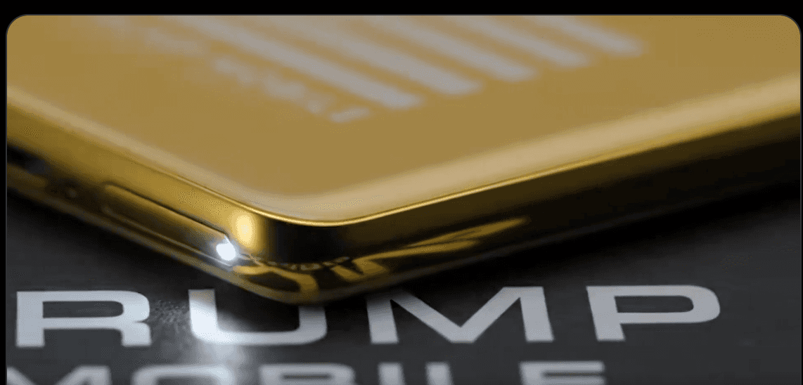 Close-up of the gold T1 phone corner from promotional imagery