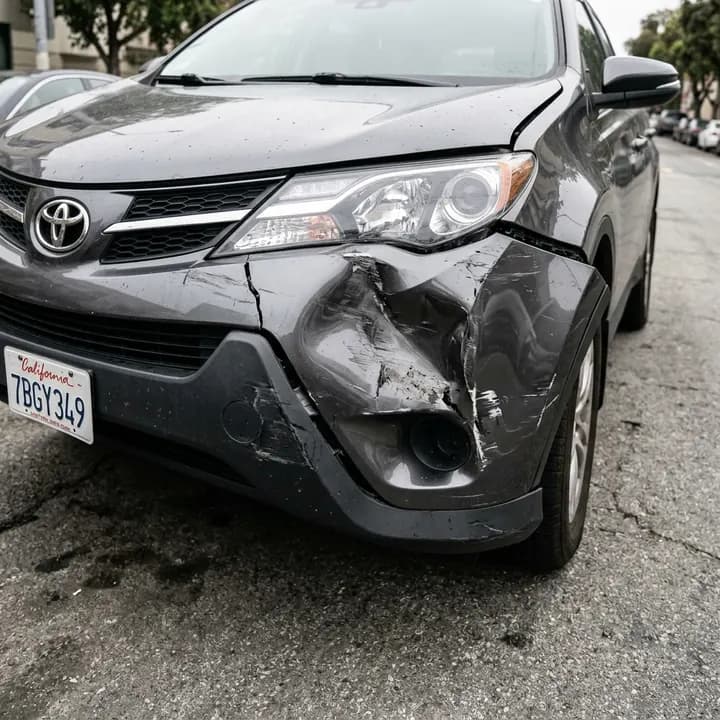 AI-generated photo of a damaged SUV front bumper, the kind submitted with a fraudulent motor insurance claim