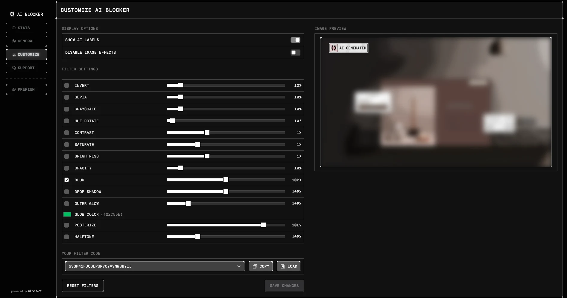 AI Blocker customization options