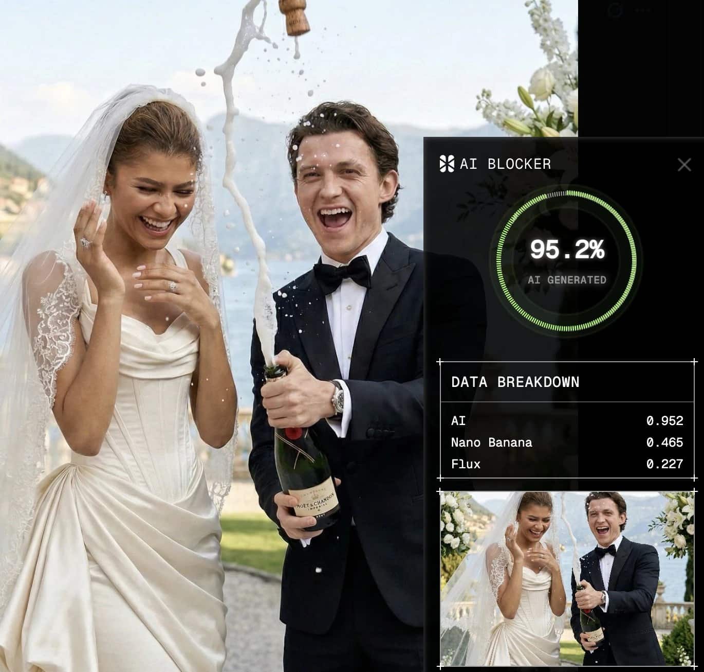 AI image detection report Zendaya & Tom Holland wedding