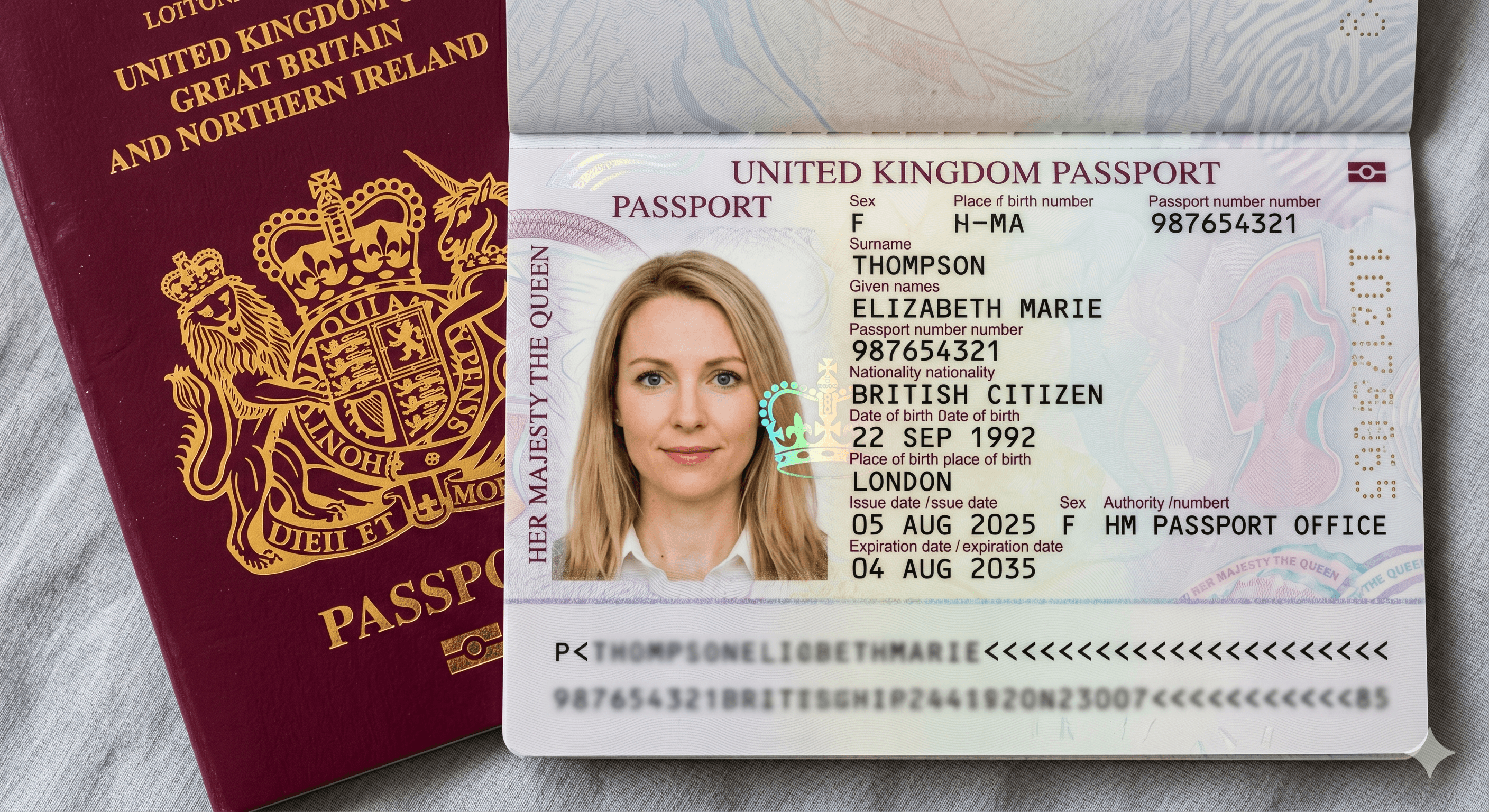 A UK biometric passport generated by Google Gemini through the consumer interface