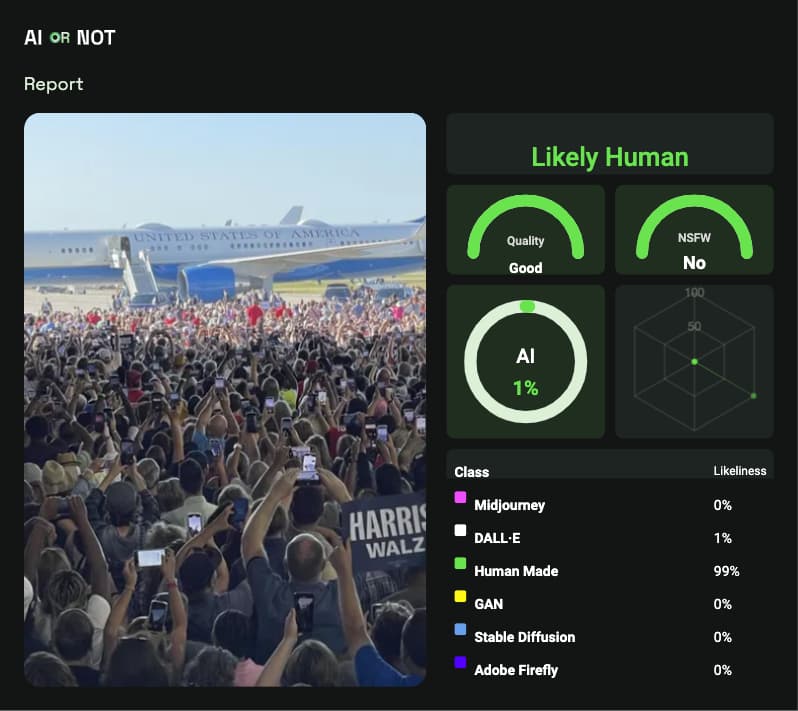 AI image detection report for Kamala Harris crowd picture AI image detection report for Kamala Harris crowd picture