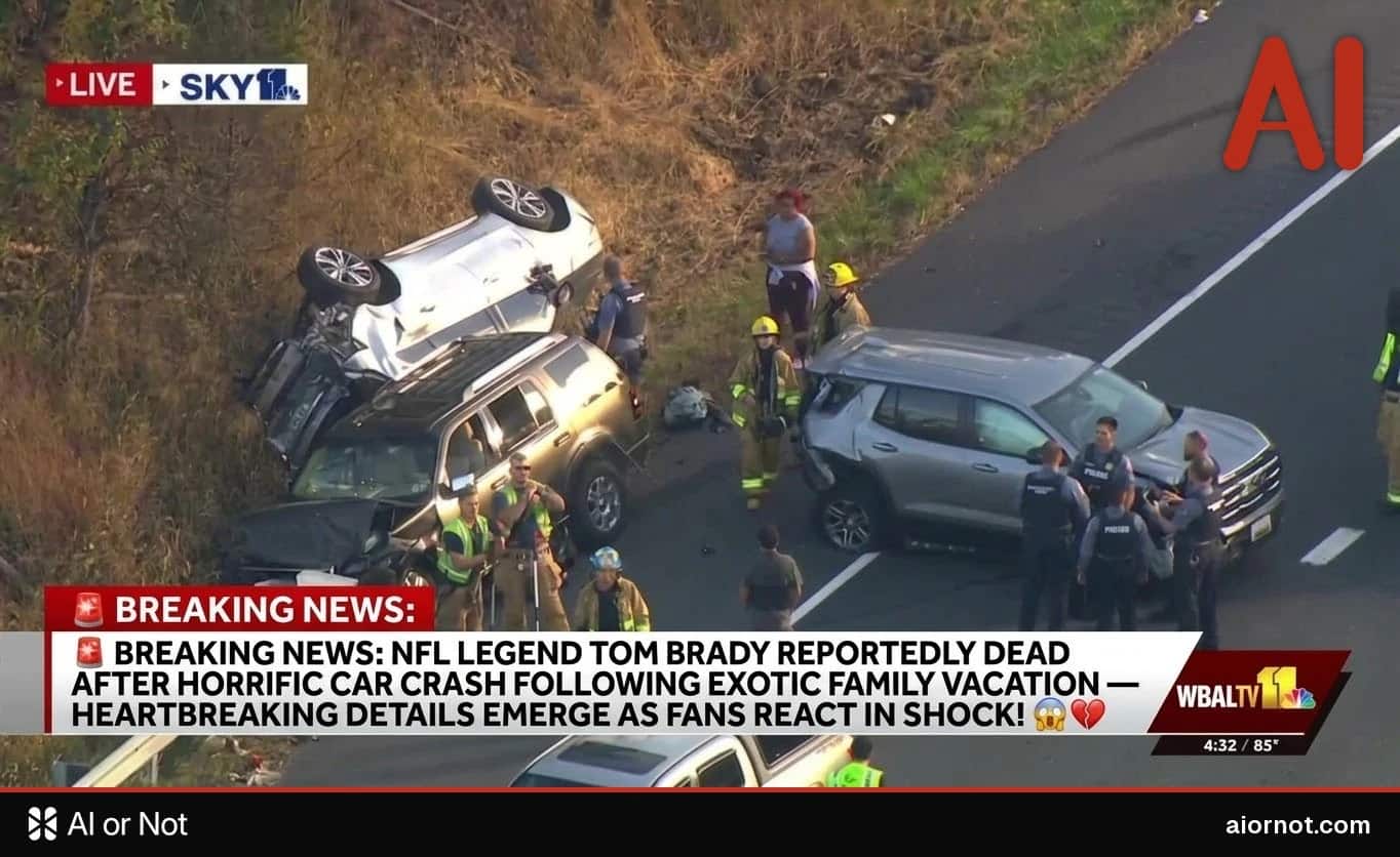 AI-generated fake Tom Brady car crash news image