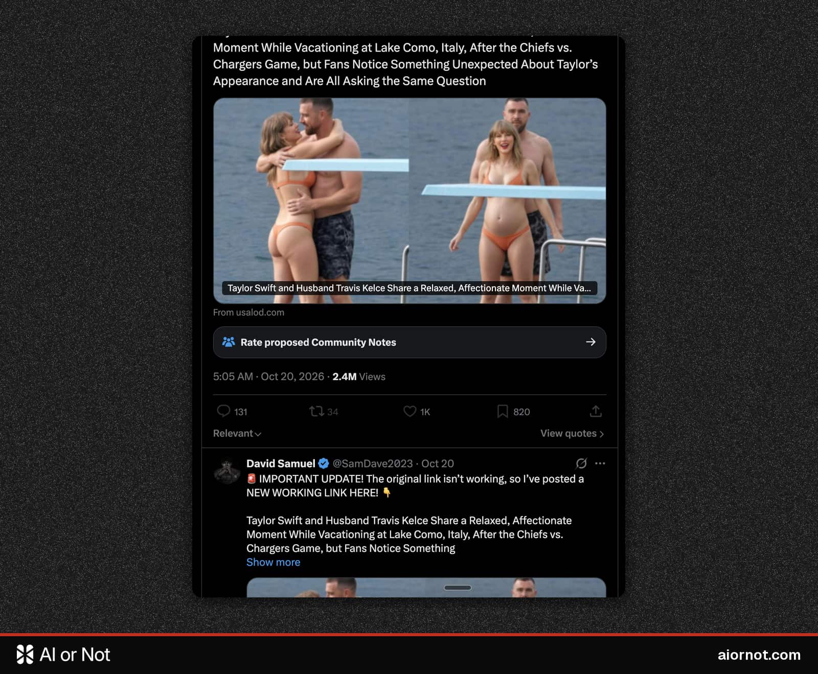X post from @SamDave2023 linking usalod.com, 2.4 million views