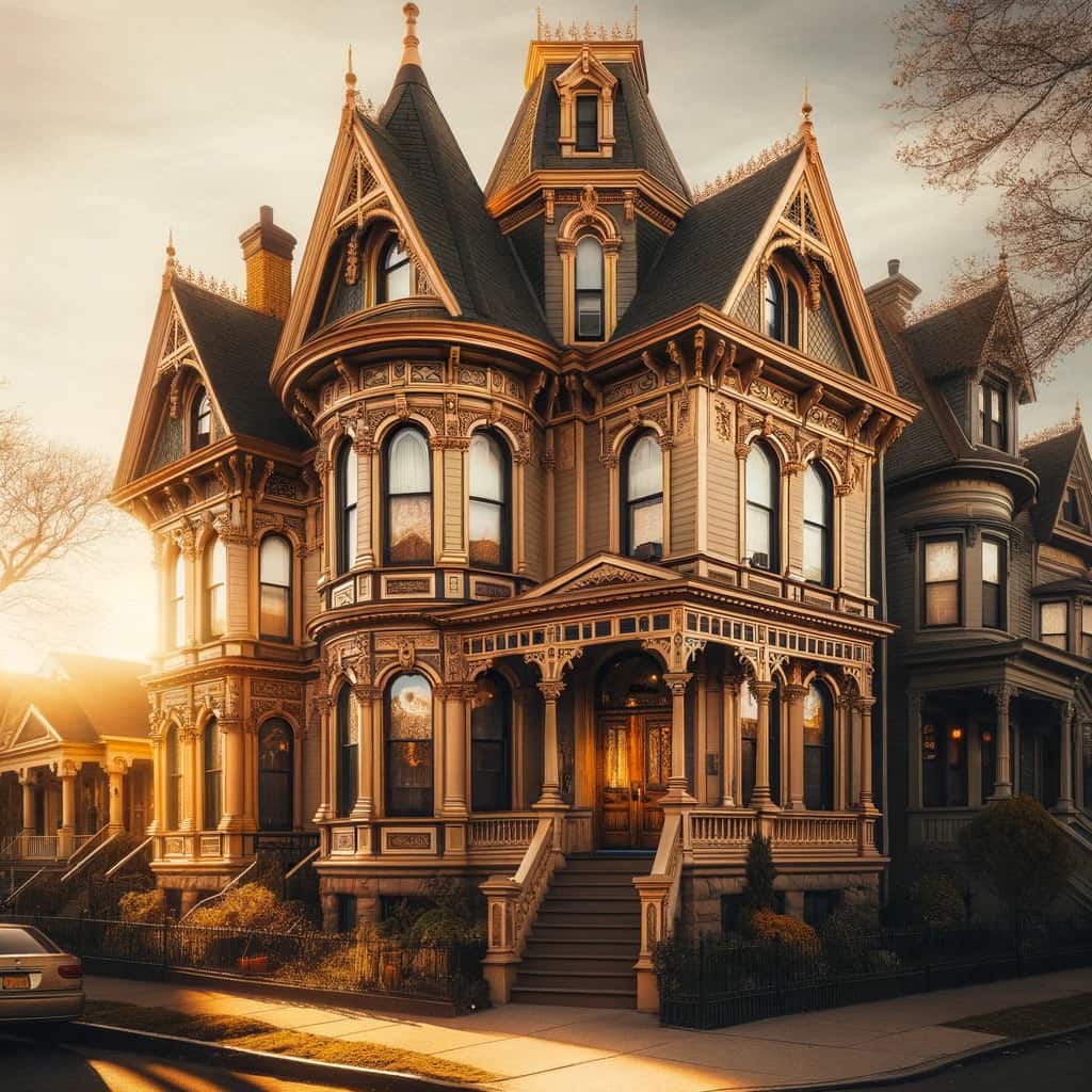 AI-generated Victorian house by DALL-E at golden hour