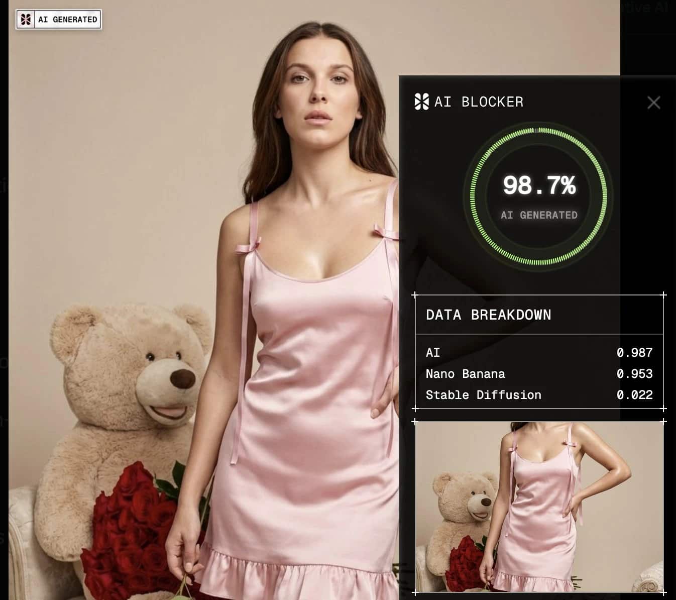 Millie Bobby Brown lingerie deepfake flagged by AI or Not
