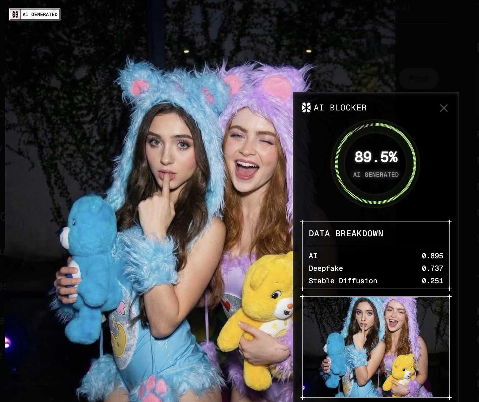 Millie Bobby Brown and Sadie Sink together deepfake flagged by AI or Not Millie Bobby Brown and Sadie Sink together deepfake flagged by AI or Not