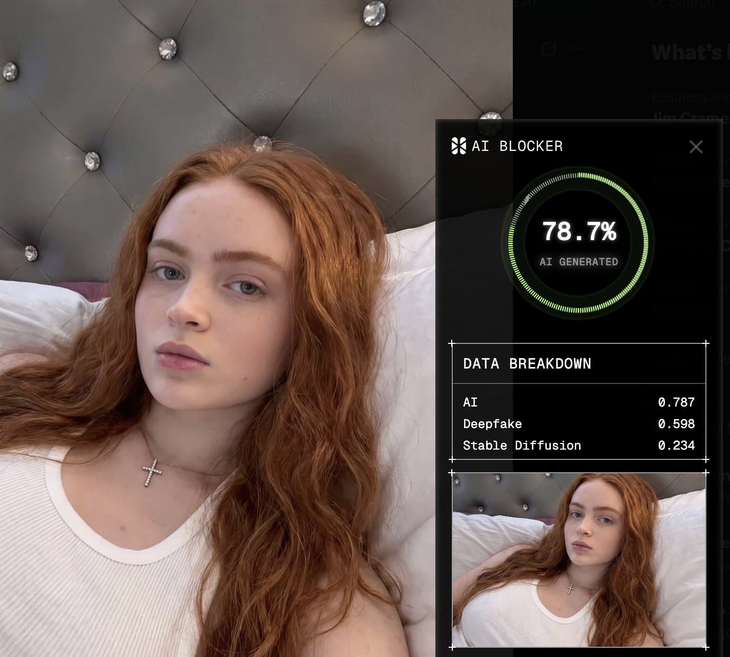 Sadie Sink bed deepfake flagged by AI or Not Sadie Sink bed deepfake flagged by AI or Not