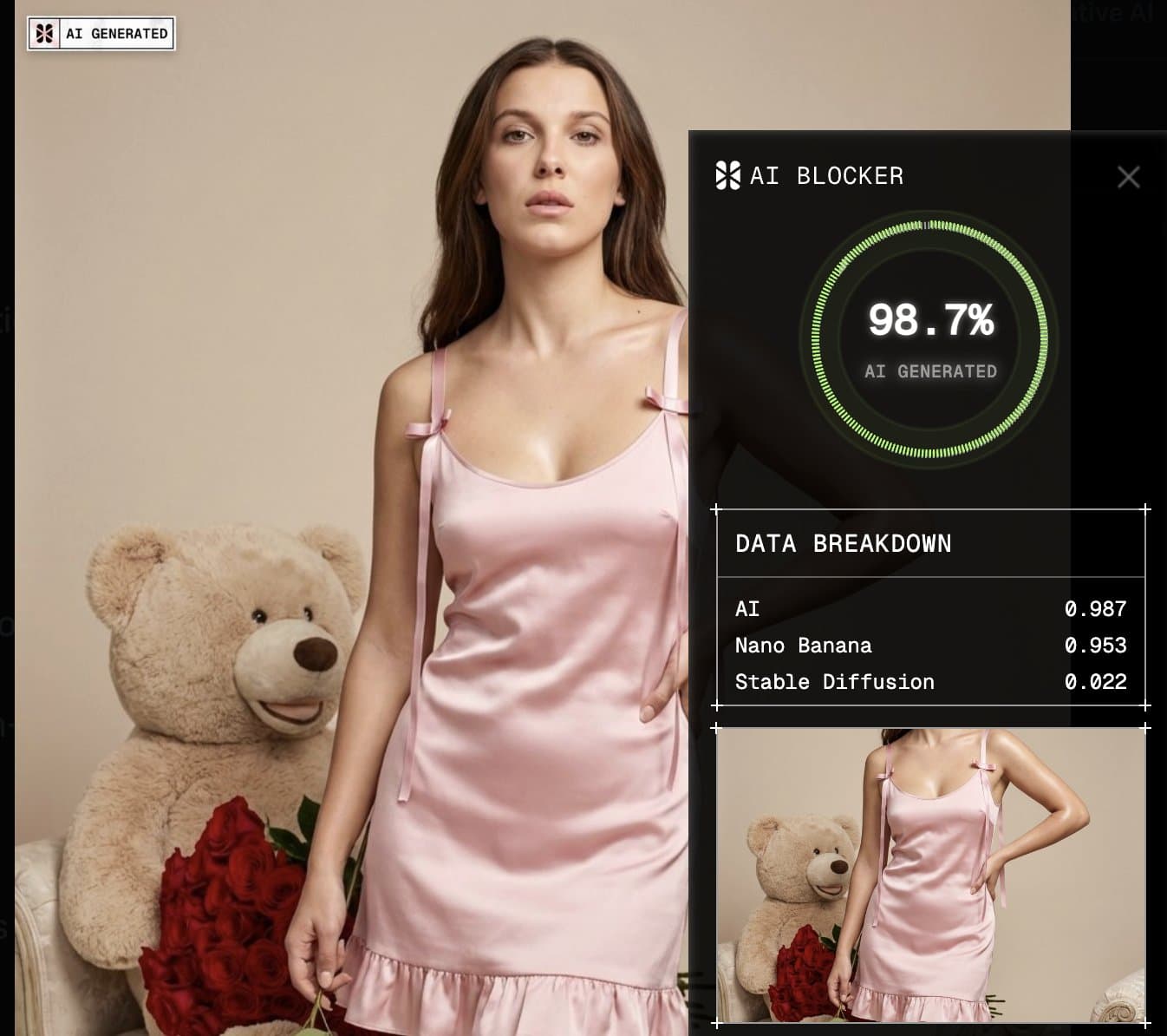 Millie Bobby Brown lingerie deepfake flagged by AI or Not Millie Bobby Brown lingerie deepfake flagged by AI or Not