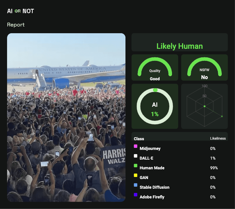 AI image detection report for Kamala Harris crowd picture AI image detection report for Kamala Harris crowd picture